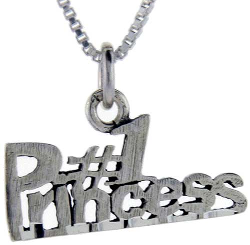 Sterling Silver Number 1 Princess Word Pendant, 1 inch wide 