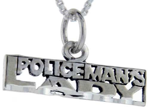 Sterling Silver Policeman's Lady Word Pendant, 1 inch wide 
