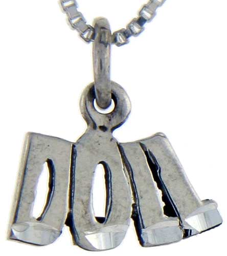 Sterling Silver Doll Word Pendant, 1 inch wide 