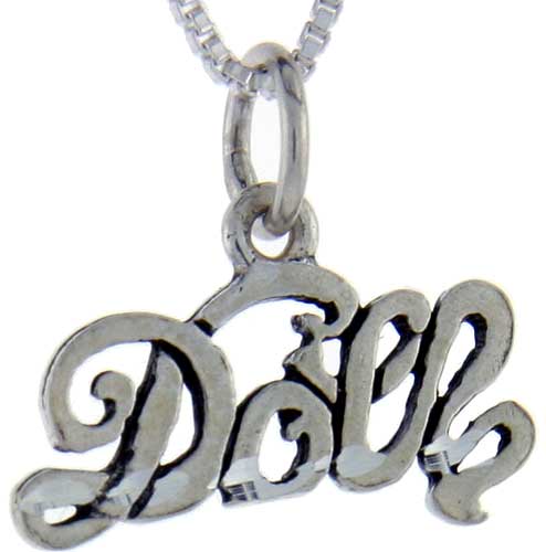 Sterling Silver Doll Word Pendant, 1 inch wide 