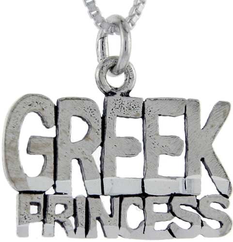 Sterling Silver Greek Princess Word Pendant, 1 inch wide 