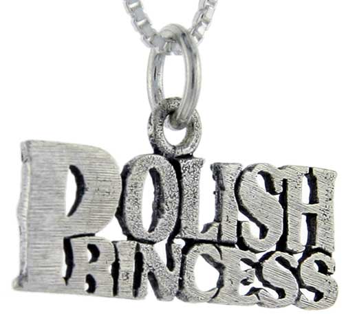 Sterling Silver Polish Princess Word Pendant, 1 inch wide 