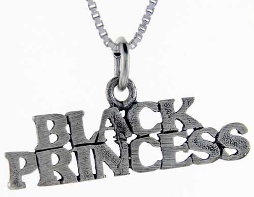 Sterling Silver Black Princess Word Pendant, 1 inch wide 