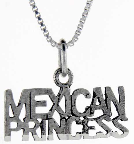 Sterling Silver Mexican Princess Word Pendant, 1 inch wide 