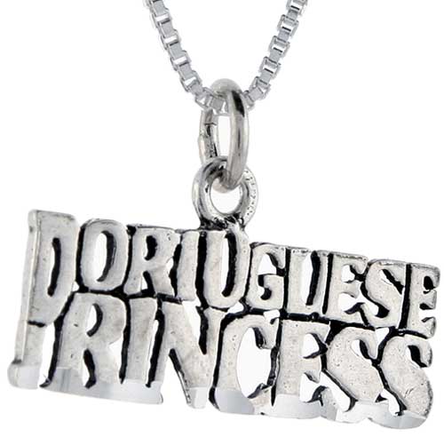 Sterling Silver Portuguese Princess Word Pendant, 1 inch wide 