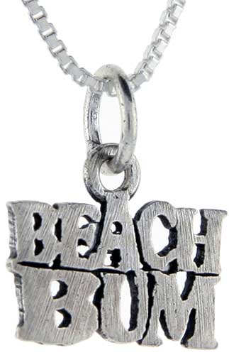 Sterling Silver Beach Bum Word Pendant, 1 inch wide 