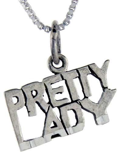 Sterling Silver Pretty Lady Word Pendant, 1 inch wide 