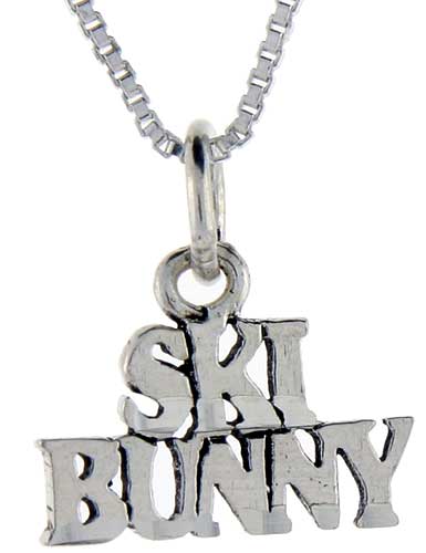 Sterling Silver Ski Bunny Word Pendant, 1 inch wide 