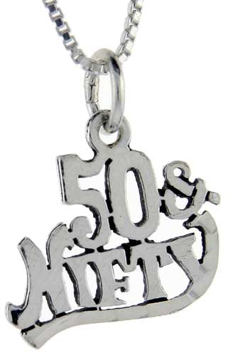 Sterling Silver 50 and Fifty Word Pendant, 1 inch wide 