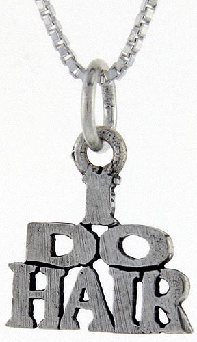 Sterling Silver I Do Hair Word Pendant, 1 inch wide 