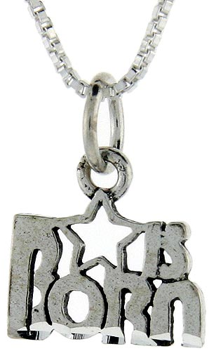 Sterling Silver Star is Born Word Pendant, 1 inch wide 