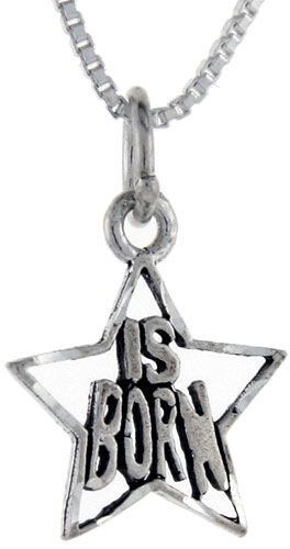 Sterling Silver Star is Born Word Pendant, 1 inch wide 