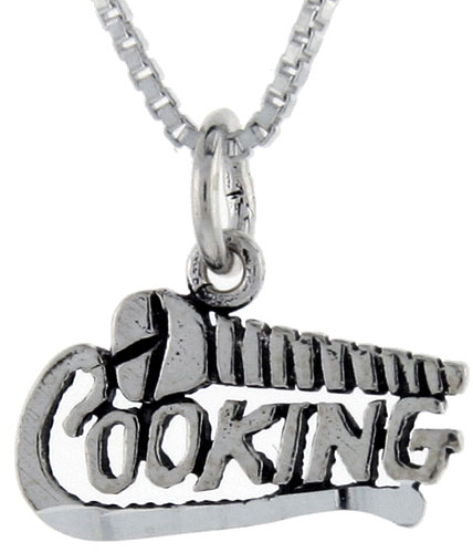 Sterling Silver Screw Cooking Word Pendant, 1 inch wide 