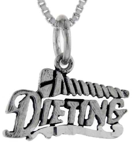 Sterling Silver Screw Dieting Word Pendant, 1 inch wide 