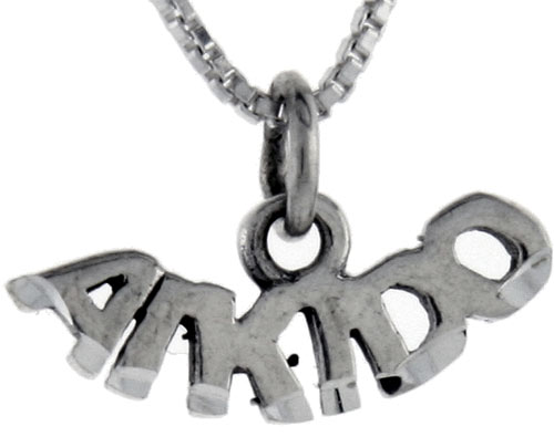 Sterling Silver Aikido Word Pendant, 1 inch wide 