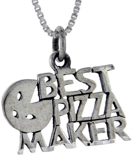 Sterling Silver The Best Pizza Maker Word Pendant, 1 inch wide 