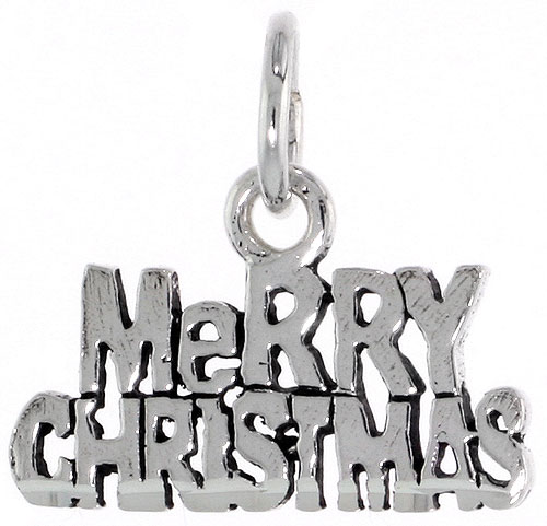 Sterling Silver Merry Christmas Word Pendant, 1 inch wide 