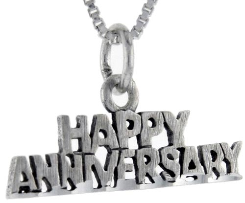Sterling Silver Happy Anniversary Word Pendant, 1 inch wide 