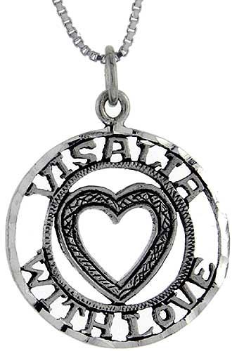 Sterling Silver Visalia with Love Word Pendant, 1 inch wide 
