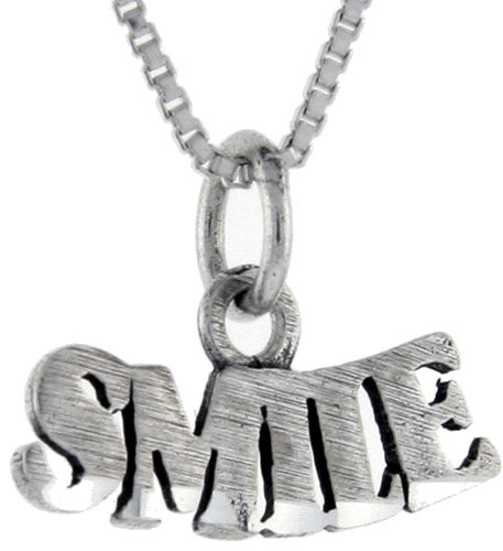 Sterling Silver Smile Word Pendant, 1 inch wide 