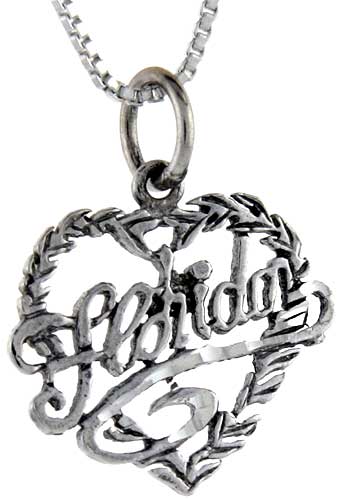 Sterling Silver Love Florida Word Pendant, 1 inch wide 