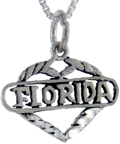 Sterling Silver Love Florida Word Pendant, 1 inch wide 