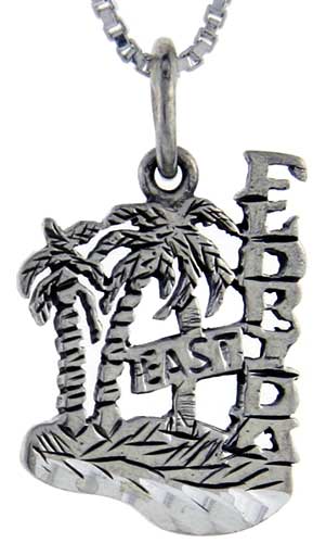 Sterling Silver Florida East Word Pendant, 1 inch wide 