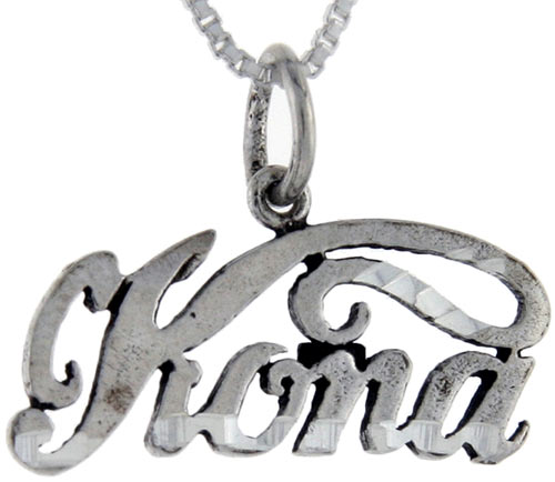 Sterling Silver Kona Word Pendant, 1 inch wide 