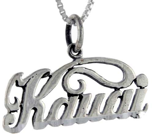 Sterling Silver Kauai Word Pendant, 1 inch wide 