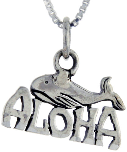 Sterling Silver Aloha Word Pendant, 1 inch wide 