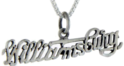 Sterling Silver Williamsburg Word Pendant, 1 inch wide 