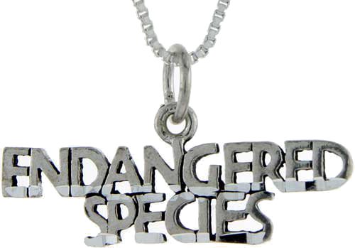 Sterling Silver Endangered Species Word Pendant, 1 inch wide 