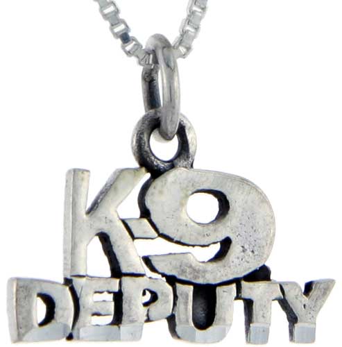Sterling Silver K9 Deputy Word Pendant, 1 inch wide 