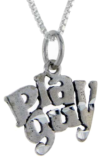 Sterling Silver Play Guy Word Pendant, 1 inch wide 
