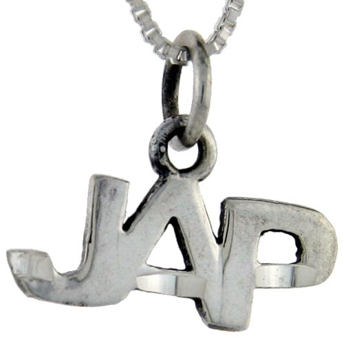 Sterling Silver JAP Word Pendant, 1 inch wide 