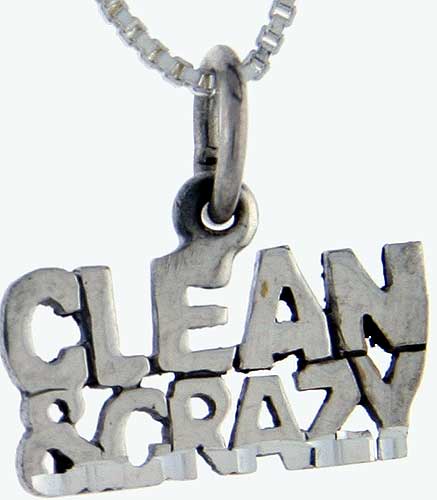 Sterling Silver Clean and Crazy Word Pendant, 1 inch wide 