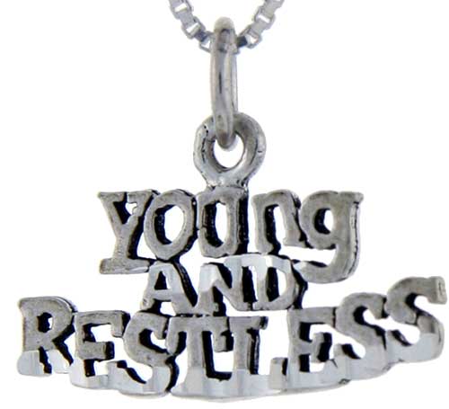 Sterling Silver Young and Restless Word Pendant, 1 inch wide 