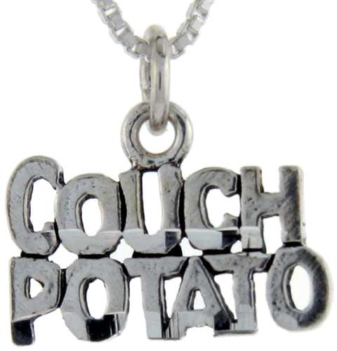 Sterling Silver Couch Potato Word Pendant, 1 inch wide 