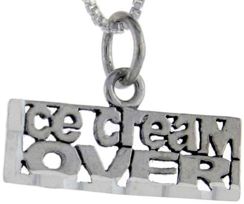 Sterling Silver Ice Cream Lover Word Pendant, 1 inch wide 
