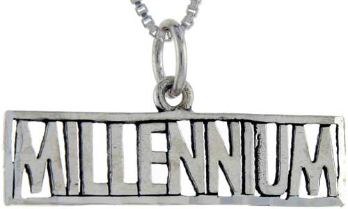 Sterling Silver Millennium Word Pendant, 1 inch wide 