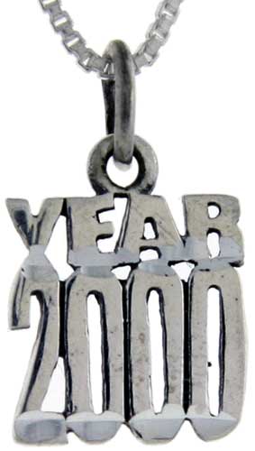 Sterling Silver Year 2000 Word Pendant, 1 inch wide 