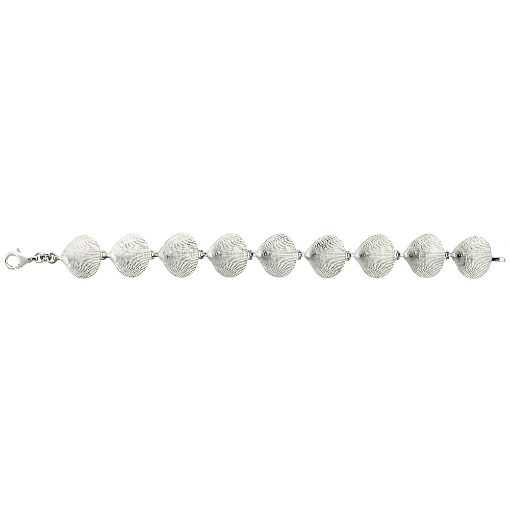 Sterling Silver Clam Shells Bracelet, 5/8 inch wide (16 mm) wide, 6 1/2" 