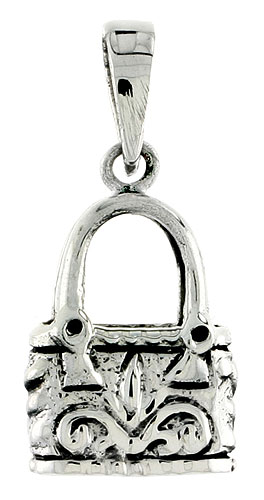 Sterling Silver Purse Pendant, with Floral Design, 3/4 inch wide 