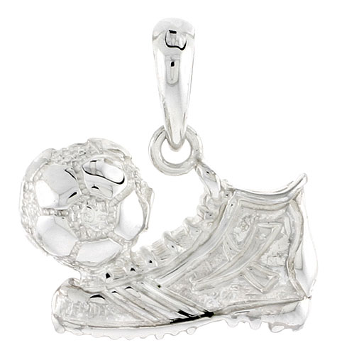 Sterling Silver Soccer Ball & Shoe Pendant Flawless Quality, 1/2 inch wide 
