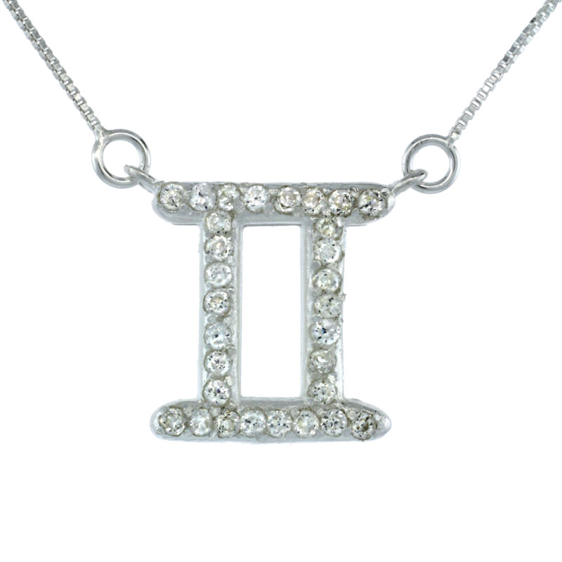 Sterling Silver Zodiac Sign Gemini Pendant Necklace, " The Twins " Astrological Sign ( May 20 - Jun 20 ), 3/4 in. (19 mm) tall