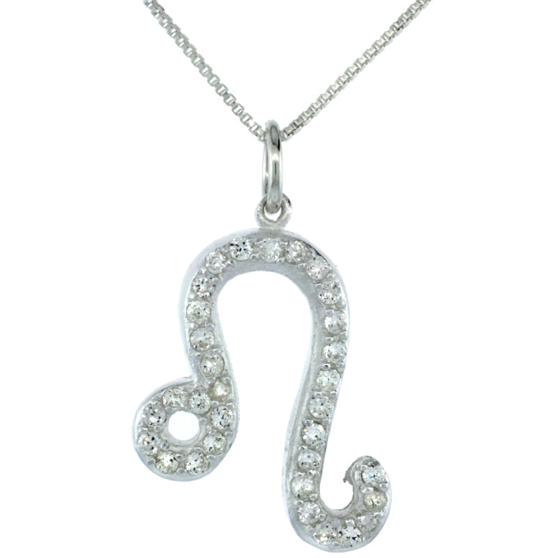 Sterling Silver Zodiac Sign Leo Pendant Necklace, " The Lion " Astrological Sign ( Jul 23 - Aug 22 ), 1 in. (25 mm) tall