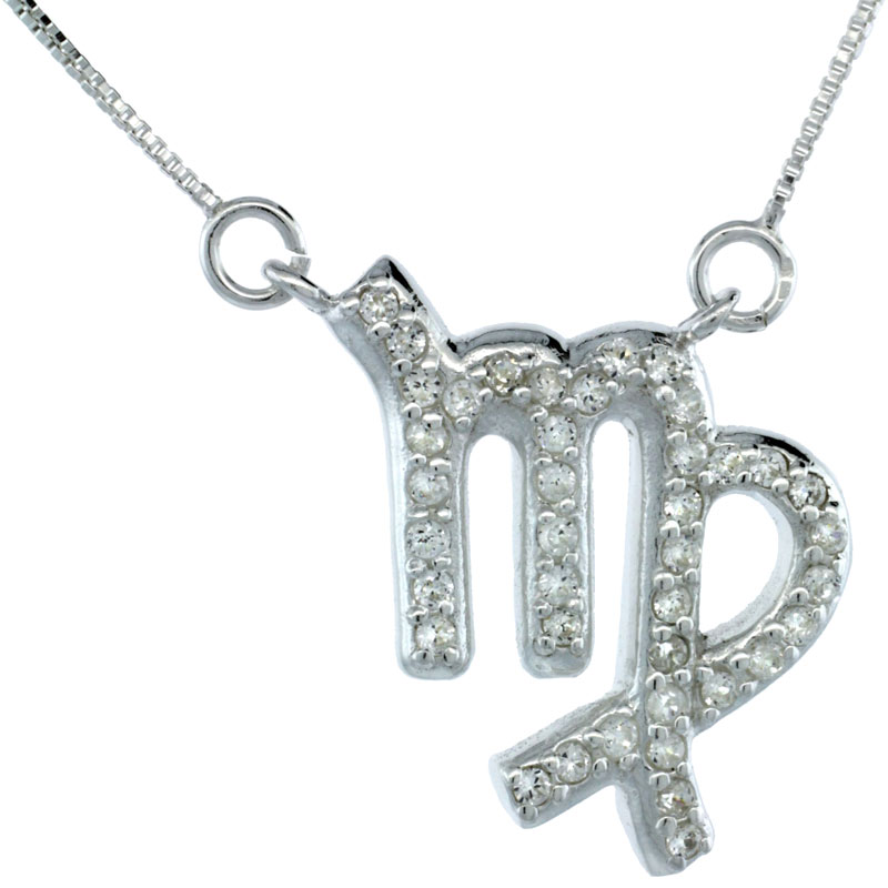 Sterling Silver Zodiac Sign Virgo Pendant Necklace, " The Virgin " Astrological Sign ( Aug 23 - Sept 22 ), 15/16 in. (24 mm) tall