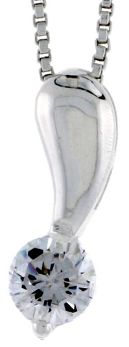 High Polished Sterling Silver 11/16" (18 mm) tall Pendant Slide, w/ 6mm Brilliant Cut CZ Stone, w/ 18" Thin Box Chain