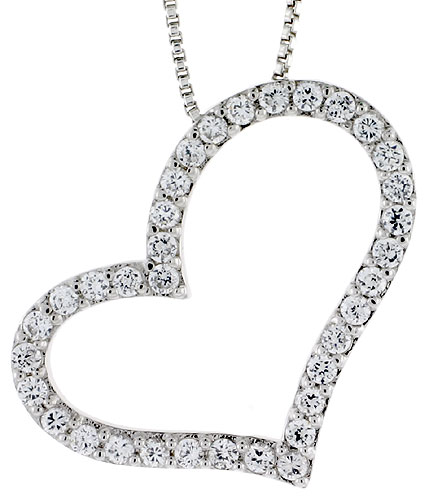 Sterling Silver CZ Cut Out Heart Pendant Slide, 1 1/4 in. (32 mm) tall
