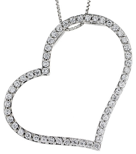 Sterling Silver CZ Cut Out Heart Pendant Slide, 2 in. (51 mm) tall